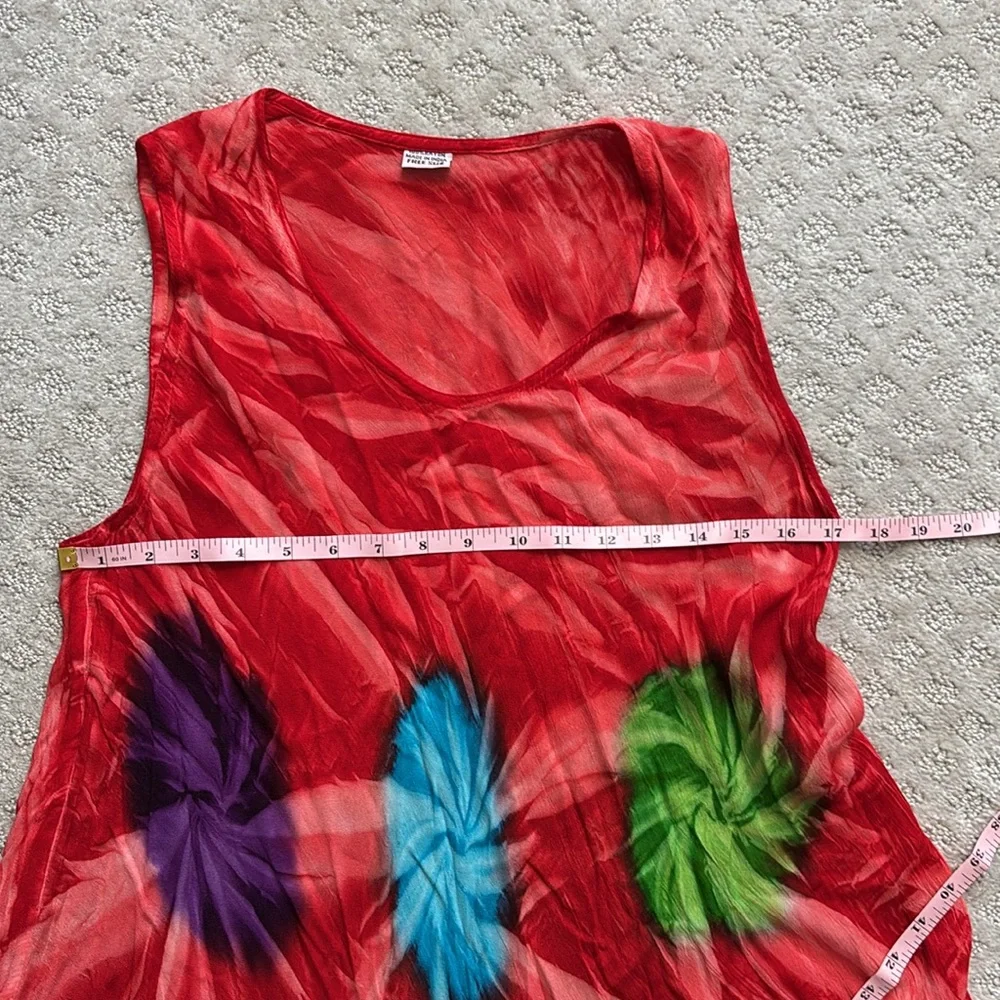 Vibrant Red Tie-Dye Sleeveless Sharkbite Midi Dress - Picture 8 of 10